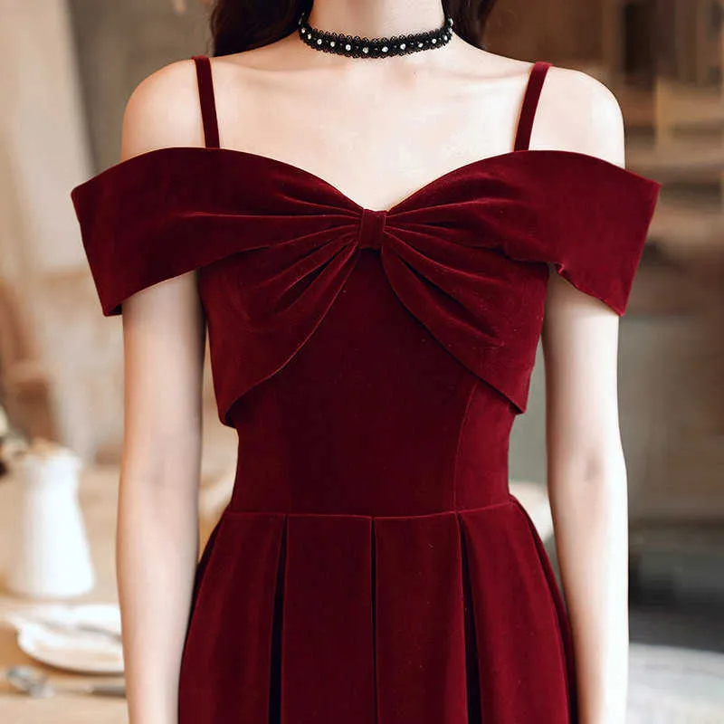 Evening Dresses Wine Red Cocktail Dresses 2023 Summer Bride Temperament Suspender Veet Engagement Dresses Women's Dresses