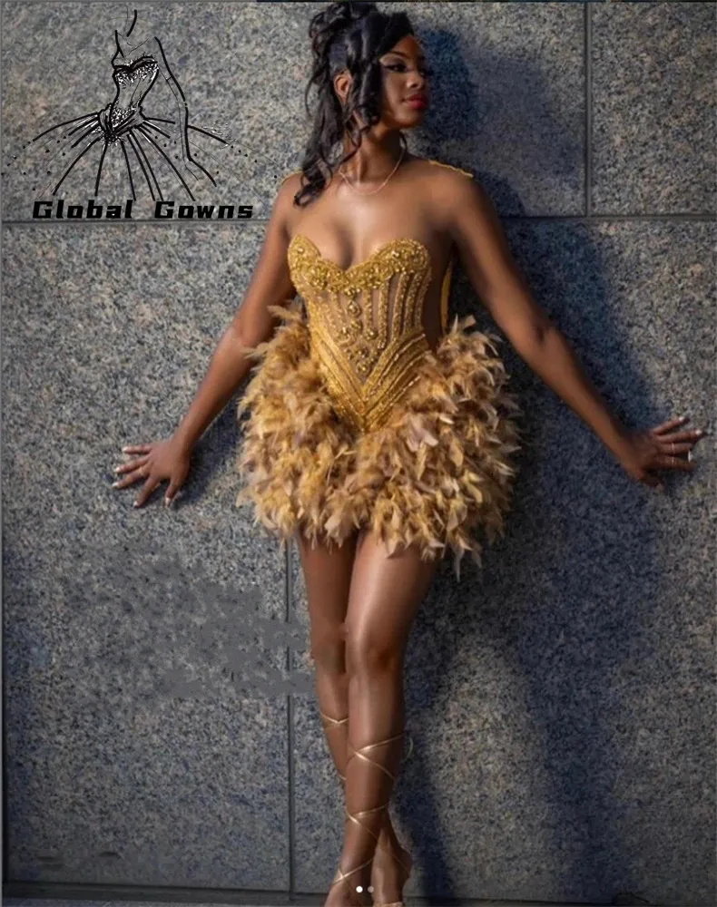 Satin Beading V-neck Gold Short Mini Homecoming Dress Satin Beading V-neck Gold Short Mini Homecoming Dress