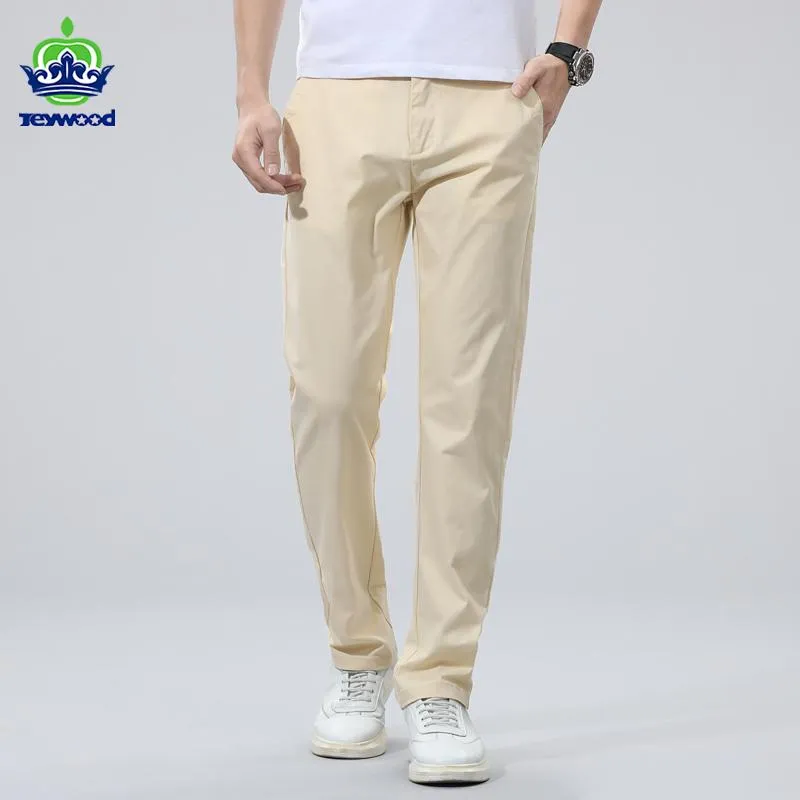 Spodnie marki męskie press Casual Pants Spring Summer Business Stretch 98%bawełniany cienki jasnoszary spodnie khaki męskie rozmiar 38 40