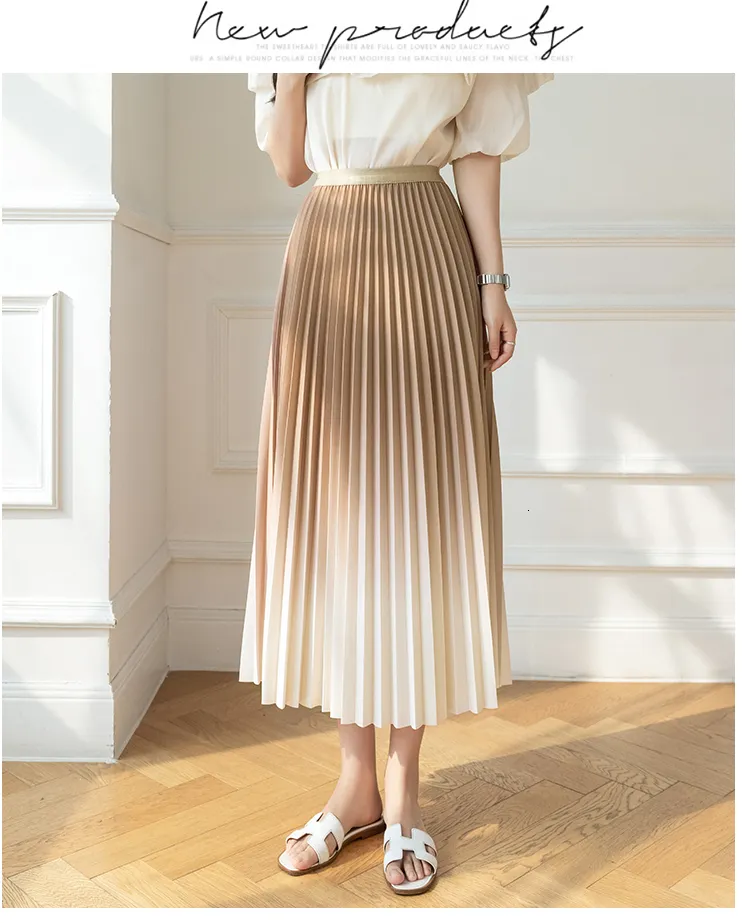 Long Gradient Pleated Skirt For Women Elegant Korean Style