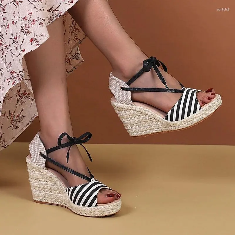 Scarpe eleganti Sandali con zeppa espadrillas da donna Comode e traspiranti Zeppe da donna con lacci con bocca di pesce che possono essere indossate