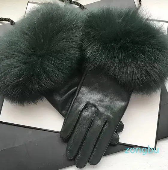 Designer Leather Gloves Real Fox Print, Solid Mittens, Fingerless