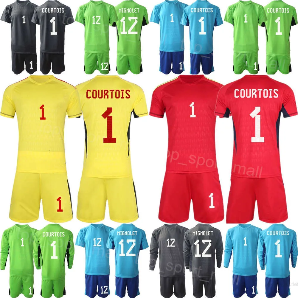 Drużyna narodowa 23 24 Belgium bramkarz 1 Thibaut Courtois Jerseys Soccer Set Man Kids Long Sleeve GK 12 Simon Mignolet 13 Koen Casteels Matz Sels Football Kits