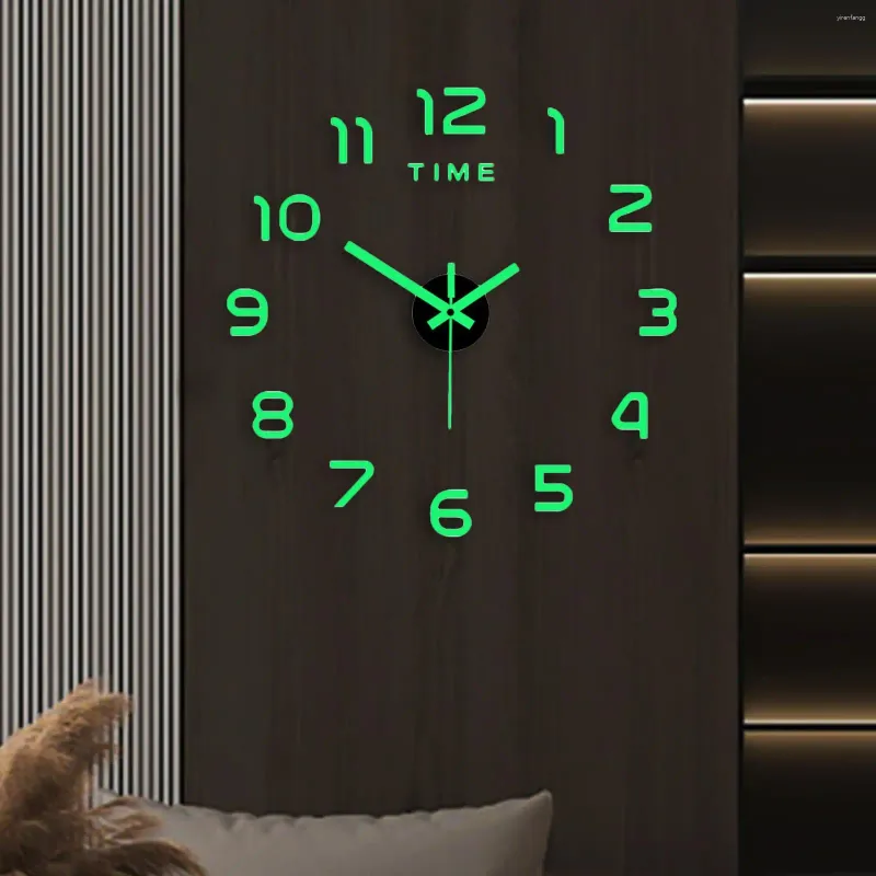 Horloges murales autocollants d'horloge lumineuse simple sans cadre brillant décoratif pour salle à manger cuisine bureau chambre décoration de la maison