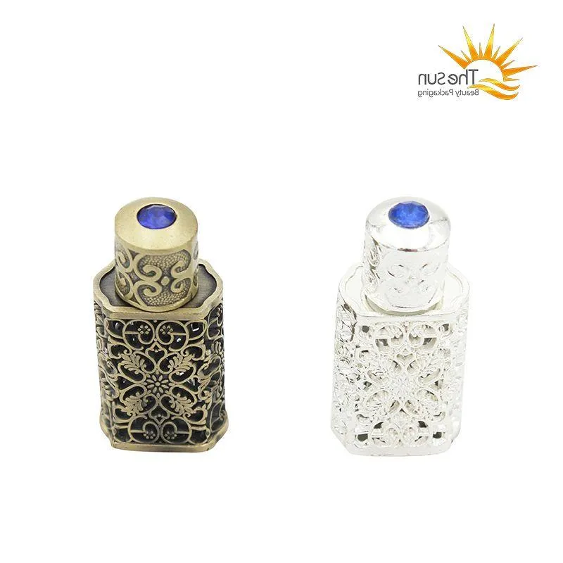 3 ml Brons Arabische Parfumflesje Hervulbare Arabische Attar Glazen Flessen met Ambachtelijke Decoratie Essentiële Olie Container Iqbrn