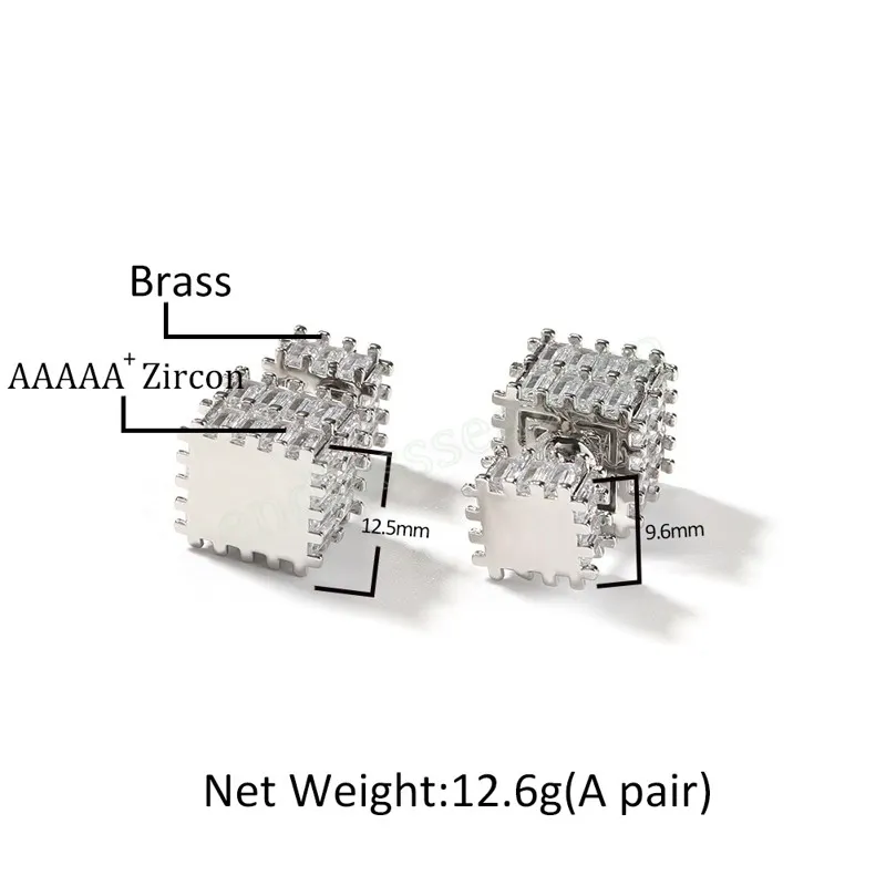 Modische quadratische Block-Ohrringe, weiß vergoldet, dreidimensionale, quadratische Zirkon-Ohrstecker