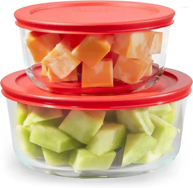 Recipientes para llevar Pyrex Simply Store Juego de almacenamiento de alimentos de vidrio grande de 4 piezas Ajuste perfecto Tapas de plástico no tóxico sin BPA Congelador Lavavajillas