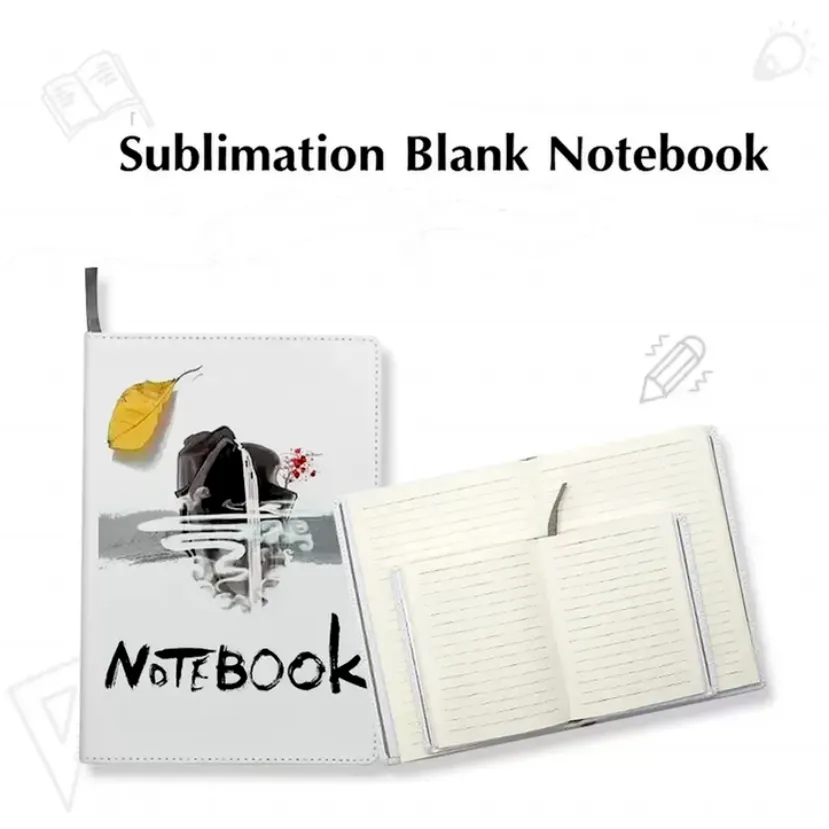 Sublimatie spaties notitieblokken a4 a5 a6 witte journaal notebooks pu lederen bedekte warmteoverdracht afdrukken boeken met binnen papieren lijmlid tapes diy logo's g0428