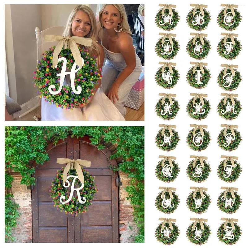 Decorative Flowers 1PC Unique Last Name Year Round Front Door Wreath With Bow Welcome Sign Garland Creative 26 Letter Farmhouse Home