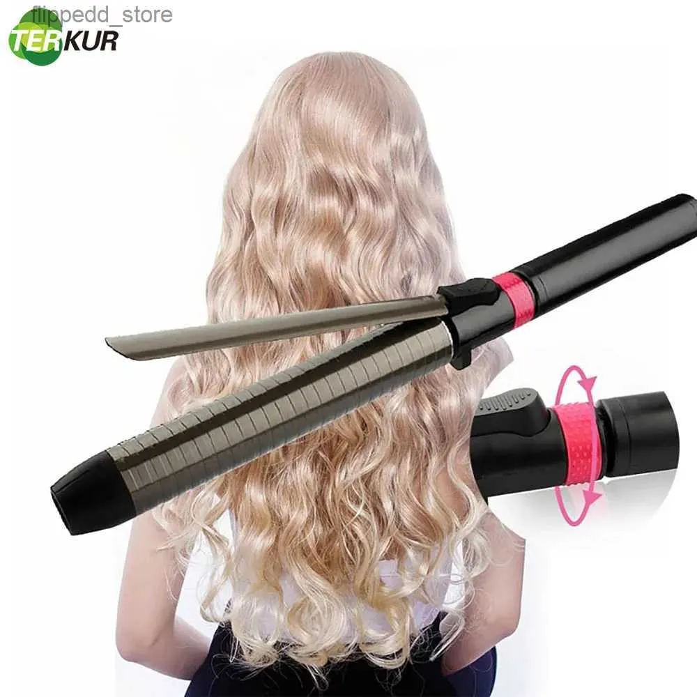 Curling Irons Profesjonalny rurler do włosów obracający się Curling Iron Iron z turmalinowym ceramicznym anty-saldingiem izolowanym narzędziem stylizacji Waver Waver Waver Maker Q231128