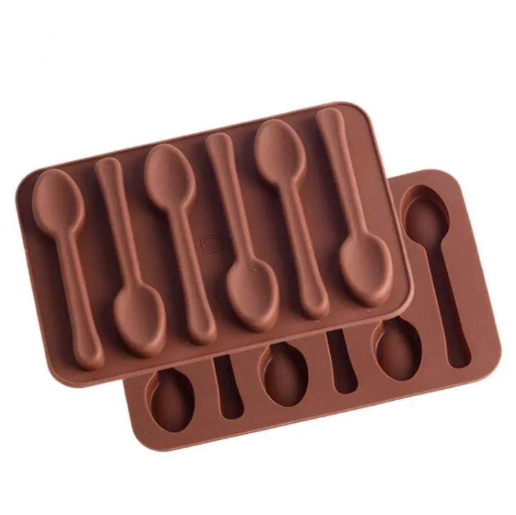 Stampo per decorazione torta fai-da-te in silicone antiaderente 6 fori a forma di cucchiaio Stampi per cioccolato Gelatina di ghiaccio Cottura 3D Caramelle SN5223