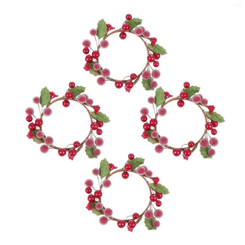 Fleurs décoratives Berry Wreath Anneaux de Noël Titulaire Serviette Mini Ringwreaths Guirlande Rouge Pilier Houx Décor Hiver Or Accessoires Boucle