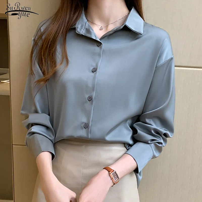 Blouses femme Chemises Printemps à manches longues chemisier femme couleur unie chemise de fond femme polo ample chemises en mousseline de soie tunique femme Blusas Mujer 12656 230428