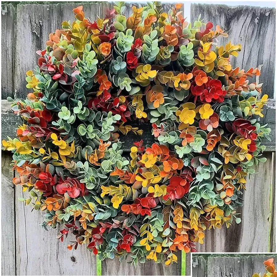 Décorations de Noël Plantes artificielles Automne Eucalyptus Couronnes Fond Mur Fenêtre Fête De Mariage Année Pour La Maison Jardin 231018 D Dhllf