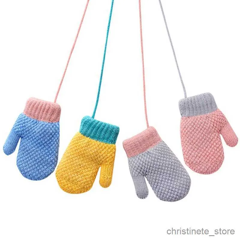 Mitaines pour enfants Mitaines pour enfants Gants tricotés en laine Plus Épaississement Chaud Mignon pendant des années Bébé Nouveaux petits gants de cou suspendus Doux R231128