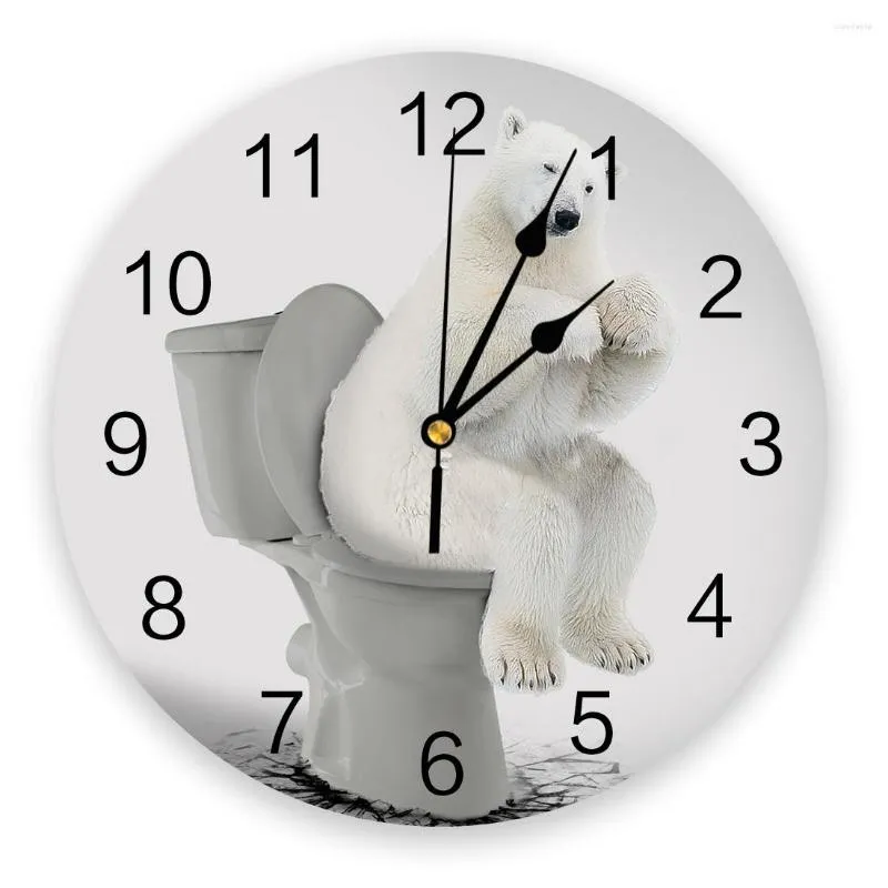 Wall Clocks Toilet Animal Polar Bear Funny Clock Home Decor Bedroom Silent Oclock Watch Digital For Kids Rooms