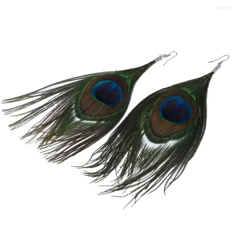 Kolczyki Dangle LFPU Vintage Peacock struś Pióro długa kropla dla kobiet biżuteria