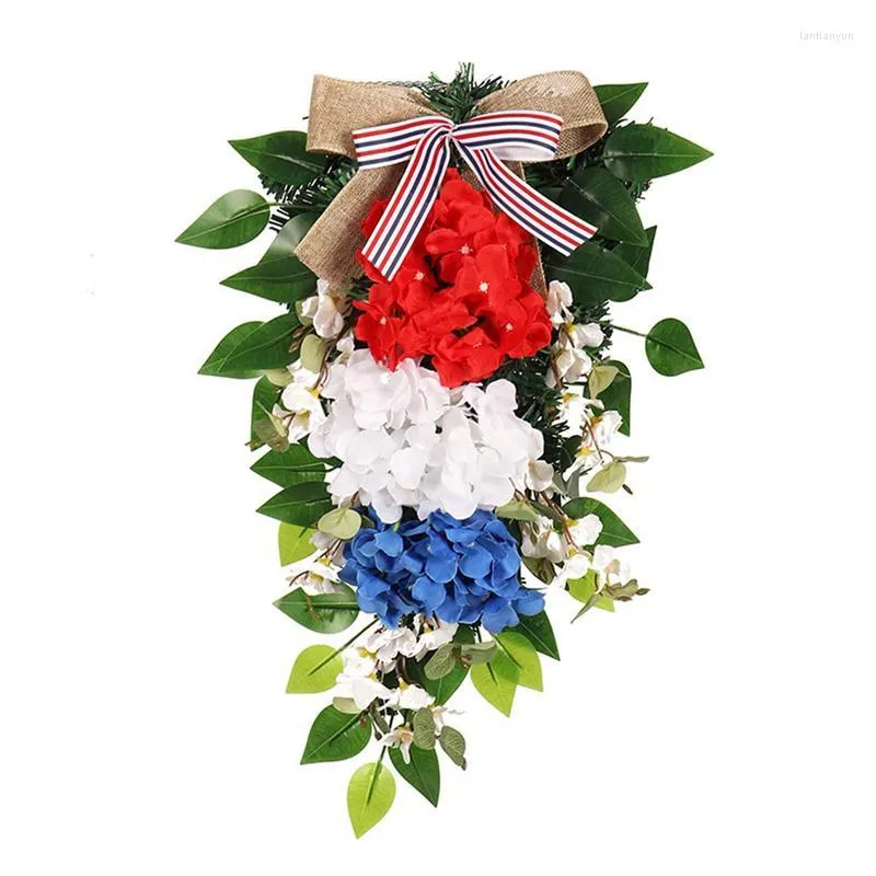 Decorative Flowers 4th Of July Wreaths For Front Door Patriotic Americana Wreath Welcome Sign Independence Day Home Porch Farmhouse