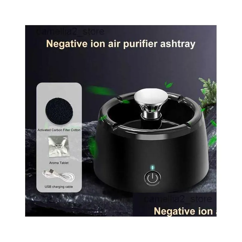 Cendriers de voiture Cendrier avec purification de l'air Chargement USB Éliminateur de fumée Éliminateur Purificateur Cendrier pour livraison à domicile Automo Dhhnu