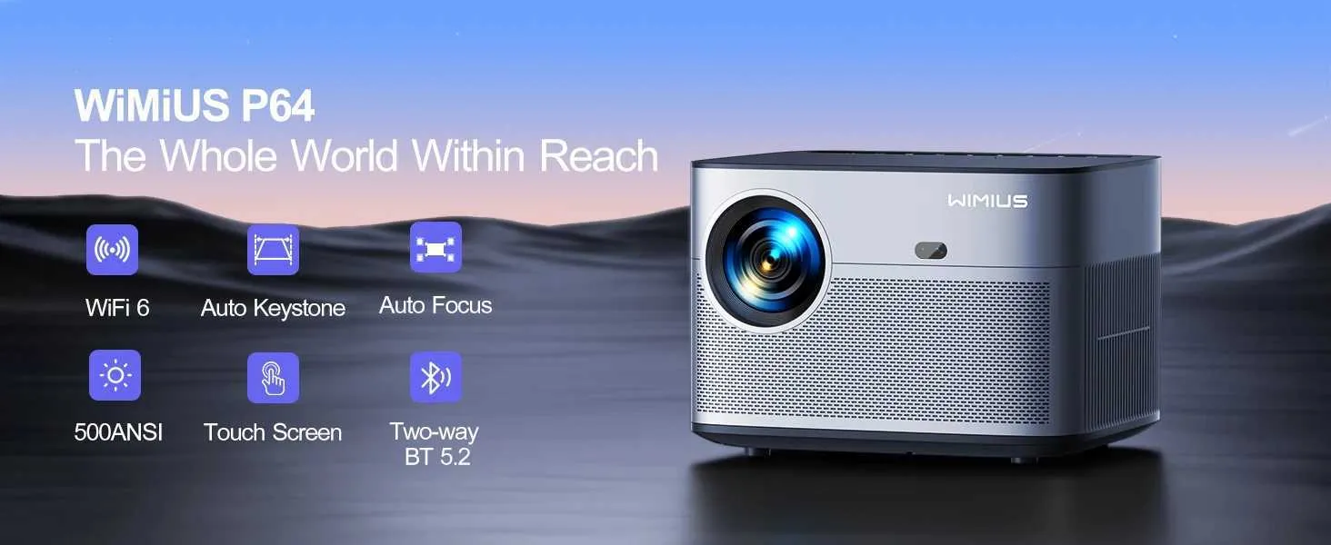 4K Projector - Native 1080P Full HD, 500 ANSI Lumens, 15000 Lux, WiFi 6 ...