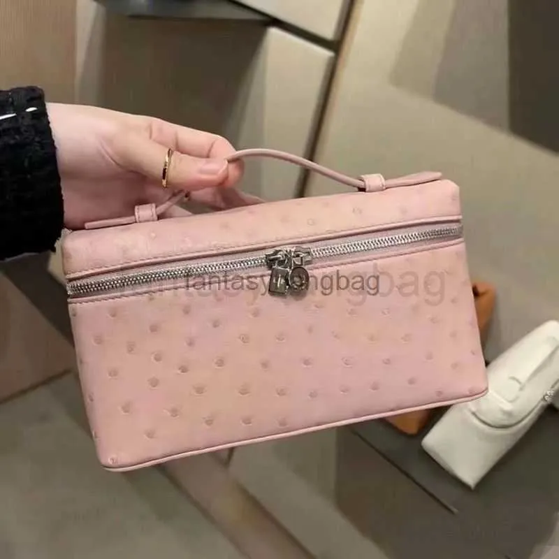 Loro Piana Bolsa Mujer LP Lunch Box Bolsa Maquillaje Bolsa Lona Avestruz Stranded Bolso Mochila