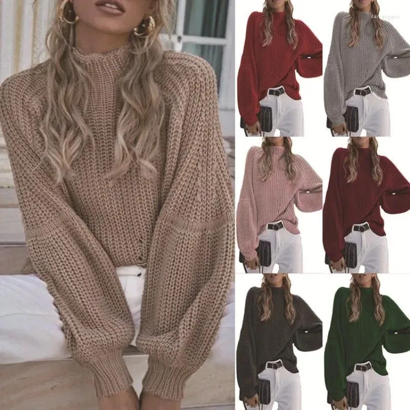 Kvinnors tröjor Fashion 2023 Autumn Winter Clothing Loose Mock Neck Knitwear Solid Color Turtleneck tröja Kvinnor