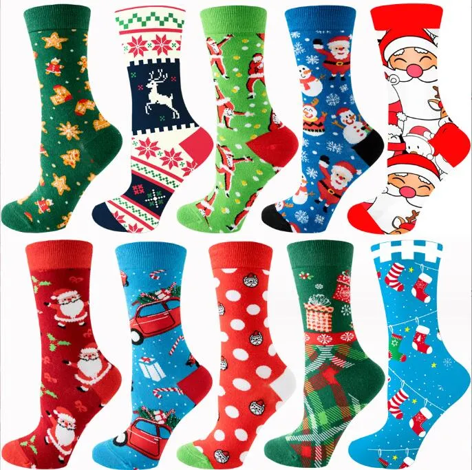 Christmas Socks Cotton Funny Men Graphic Socks Santa Claus Elk Snowman Cartoon Long sock Breathable 2023 Xmas Happy Stocking Gift