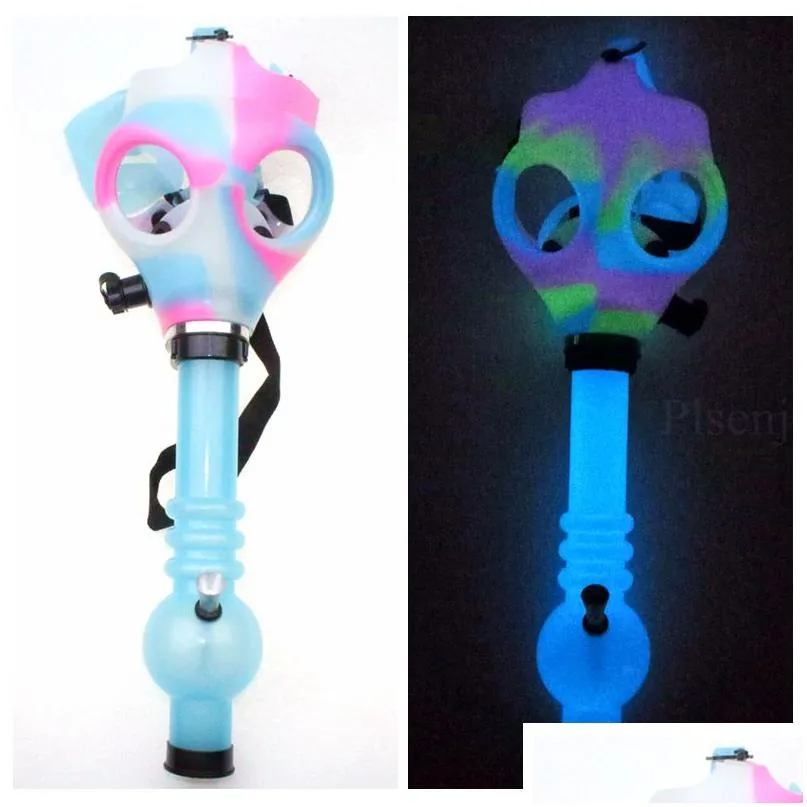 Smoking Pipes Gas Mask Bong Both Glow In The Dark Water Shisha Acrylic Pipe Sille Hookah Tobacco Tubes Wholesale Drop Delivery Home Dhmwe