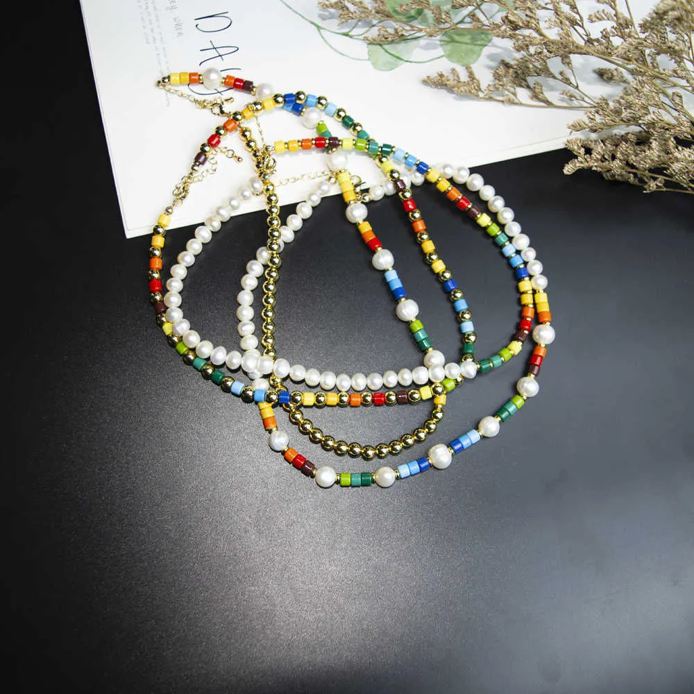 Hänge halsband kupolkameror kkbead emaljplattor pärlhalsband naturligt sötvatten pärlhalsband choker krage bohemian regnbåge pärlformade smycken aa230428