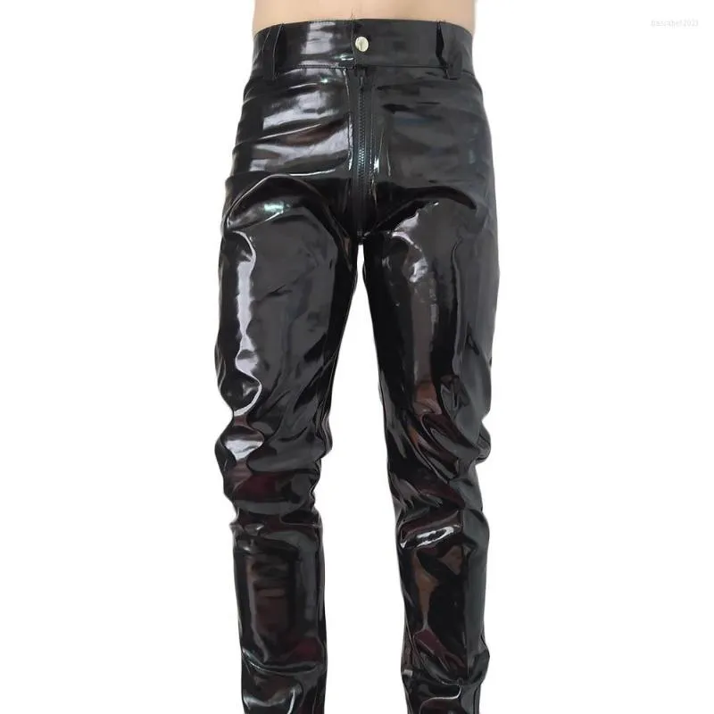 Pantaloni da uomo Cerniera con apertura sul cavallo Pantaloni Sexy da uomo in ecopelle Wetlook Leggings attillati Clubwear Zip Stile discoteca Erotico