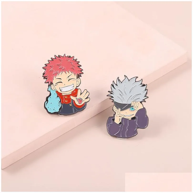 Accessoires de dessin animé Icônes d'anime japonais Manga Jujutsu Kaisen Épinglette en émail Badge Épingles Chapeaux Sac à dos Décoration Bijoux Cadeaux Drop Dh7Ar