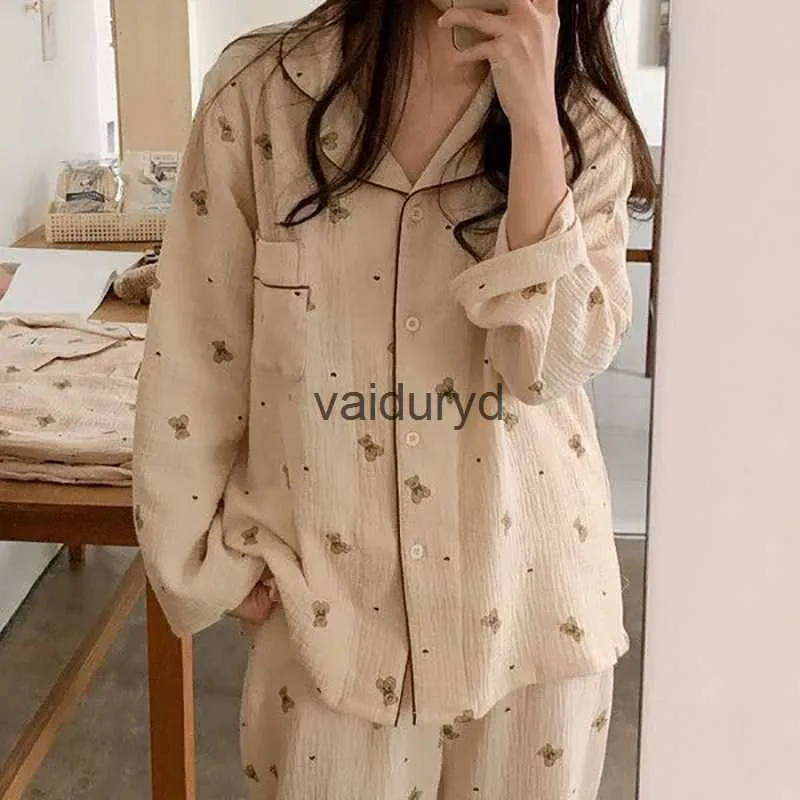 home clothing Kawaii Women's Pajamas Korean Fashion Sweet 2 Piece Fall Sleepwear Long Sleeve Top Trousers Pijamas Set for Woman Clothing Homevaiduryd