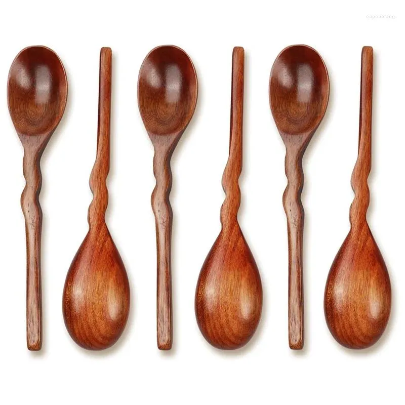 Coffee Scoops 6Pcs Wooden Spoons For Eating 7.87 Inch Honey Small Soup Salad Desserts Durable