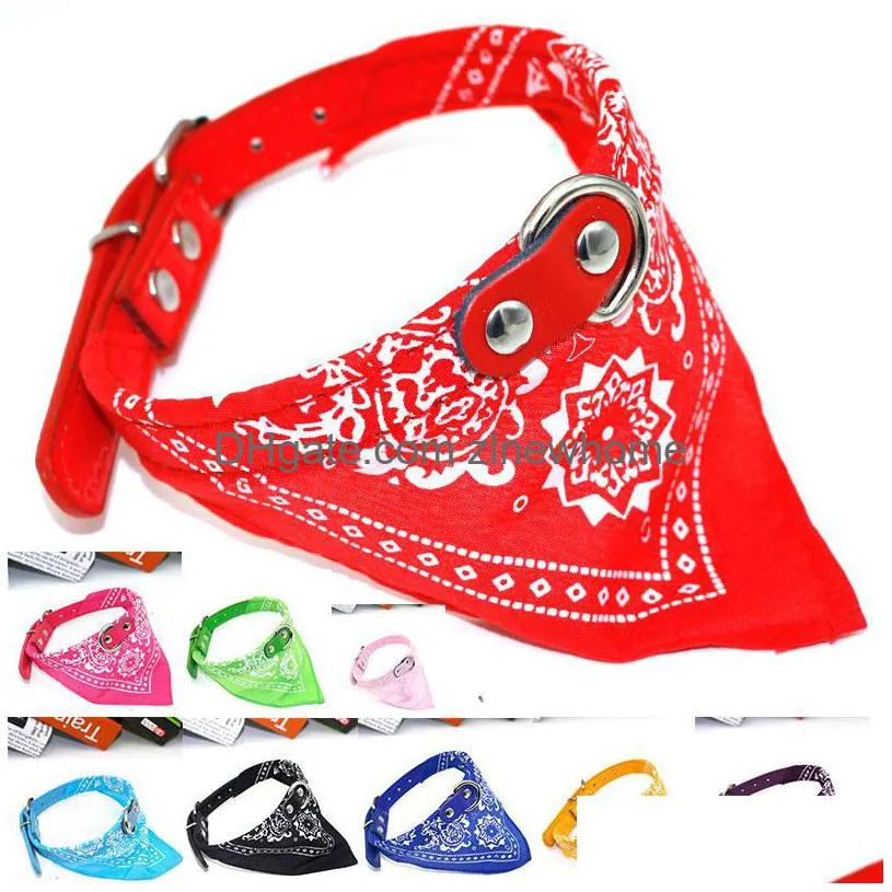 Collari per cani Guinzagli Collari per cani Cat Collare in pelle Guinzaglio regolabile Triangolo per animali Sciarpa Bandana Fazzoletto da collo Mix Pu Collana Animali Suppl Dhvdj