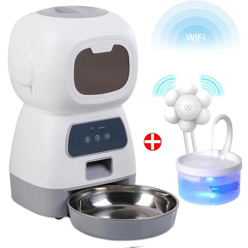 Alimentador inteligente robô wi-fi, alimentador para cães e gatos, dispensador de comida seca de 3,5 litros, tigelas de alimentação automática para animais de estimação, fonte de água para gatos