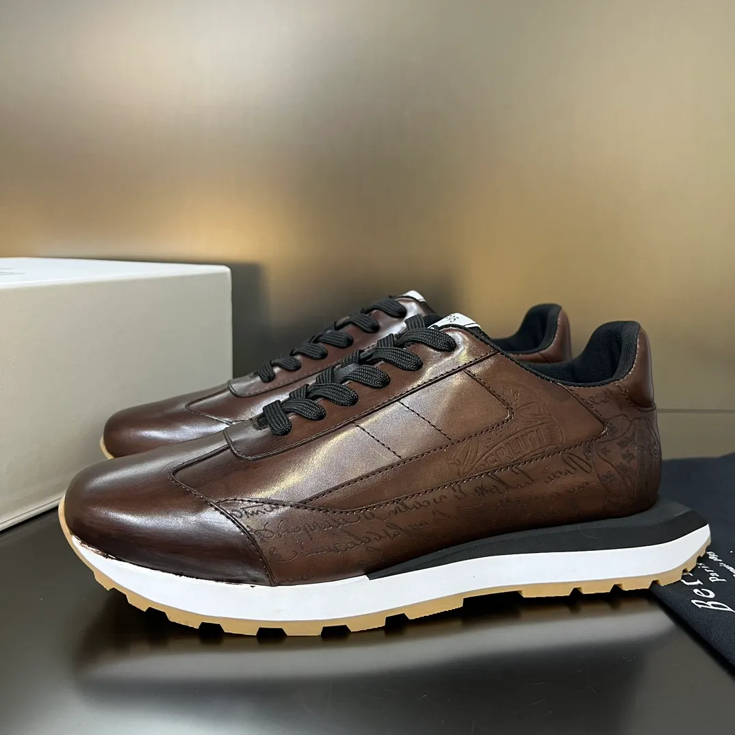 Berluti Men's Designer Casual Sneakers, Authentic Luxury Leather Fashion  Shoe in Black