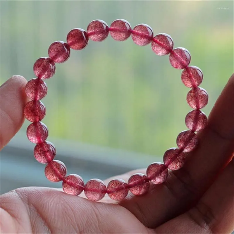 Strand Wholesale 8mm Natural Red Strawberry Quartz Crystal Bracelets For Women Femme Charm Stretch Round Beads Bracelet