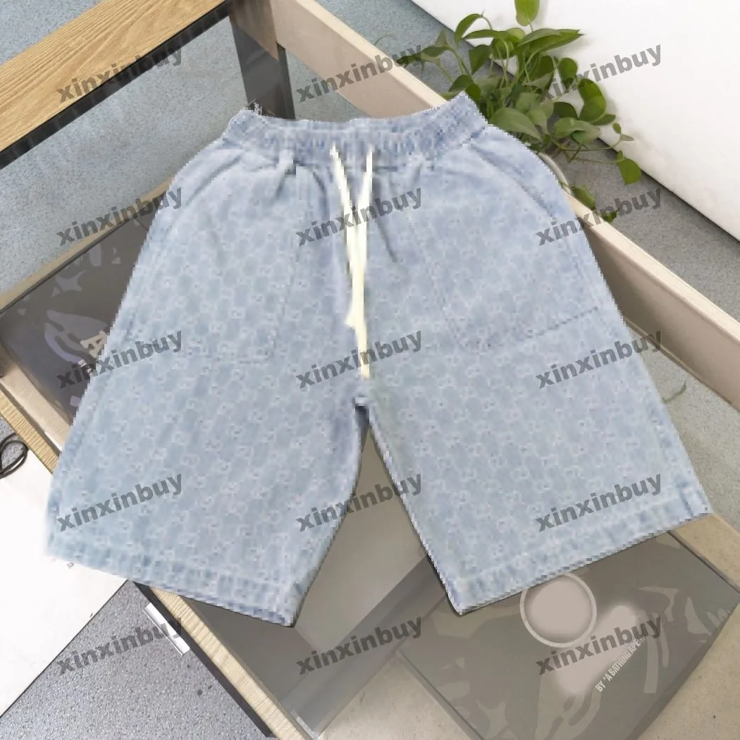 Xinxinbuy Men Women DesignerShortsパンツダブルレターJacquard Fabric Denim Cotton Spring Summer Brown Blue M-3XL
