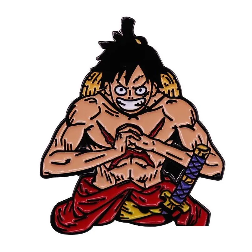 Acessórios dos desenhos animados Macaco D. Luffy Espadachim Duro Esmalte Pin Anime Coletar Broche de Metal Moda Jóias Exclusivas Presente Entrega Gota Bab Dhlh0