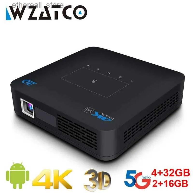 Projecteurs WZATCO P15 DLP projecteur 3D intelligent MINI projecteurs portables Android BT 4.2 WIFI prise en charge 4K vidéo Home cinéma projecteur Q231128