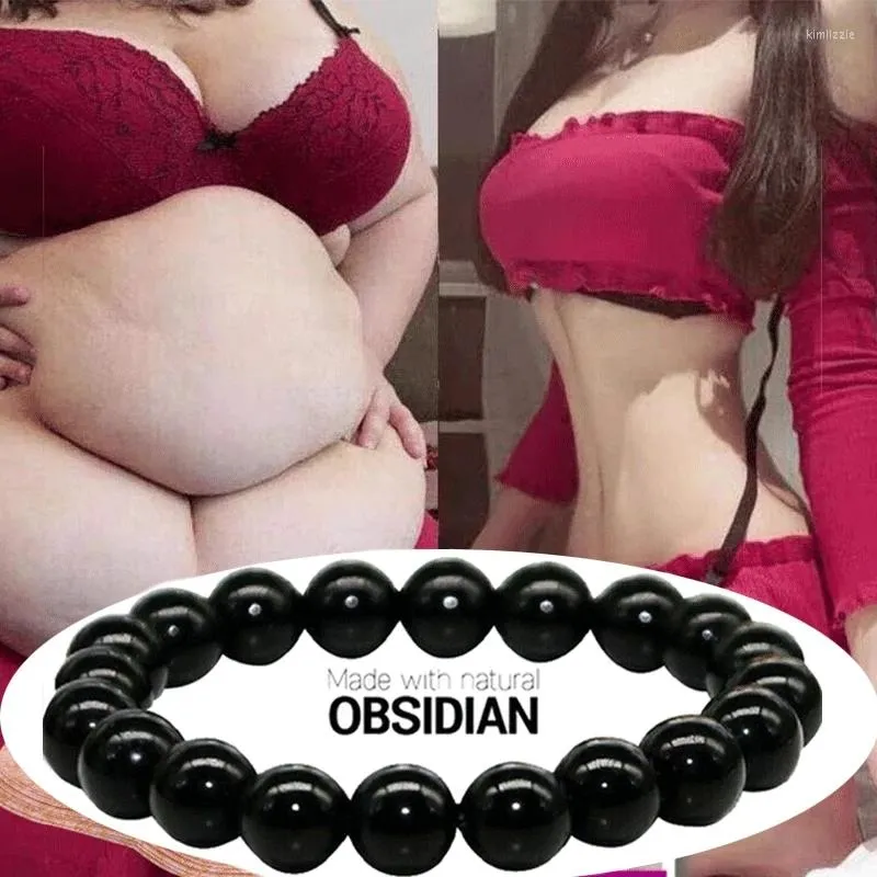 Strand Natural Obsidian Stone Armband Magnet Svarta pärlor armband främjar blodcirkulation Hälsosam viktminskning smycken kvinnor