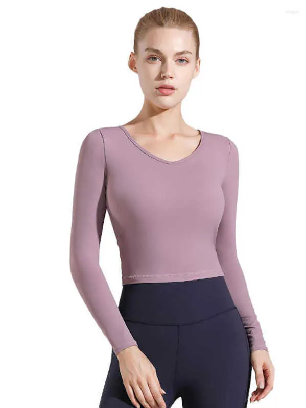 Nuovi vestiti da yoga del designer cucitura a rete incrociata sul retro a maniche lunghe attillati stile corto da corsa fitness speed dry top a maniche lunghe T-shirt abbigliamento sportivo fitness da donna