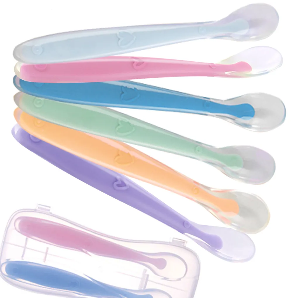 Babyflessen# Silicone Soft Lepel Training Voer lepels voor kinderen kinderen baby's temperatuurdetectie 230427