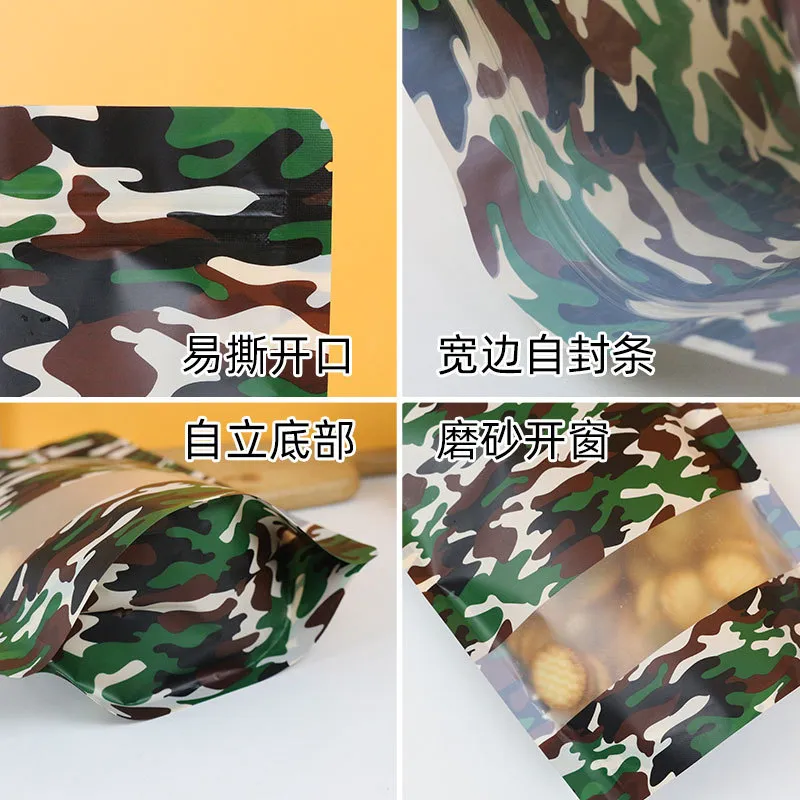 Camouflage Food Packaging Bag With Window Thickened Tea Bag Snack Dried Fruit Beef Dried Sealed Zipper Self seal Bags LX6257