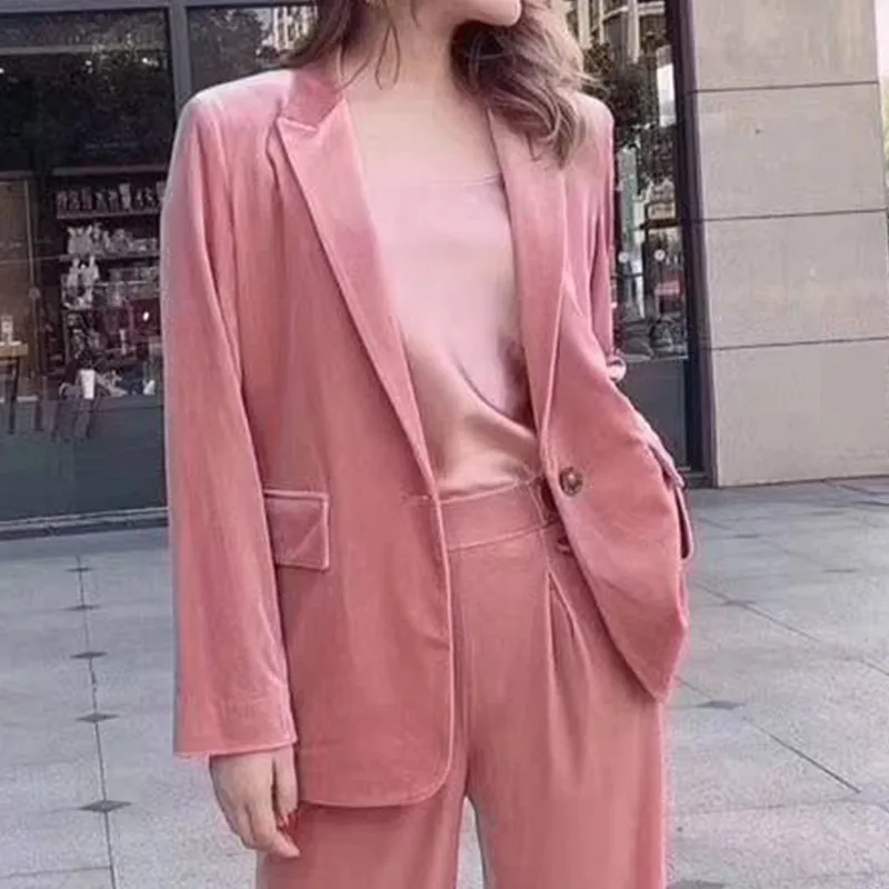 مصمم Counter Fall 2023 ol ol style button one button solid color velvet suit suct sup to suct women women stack