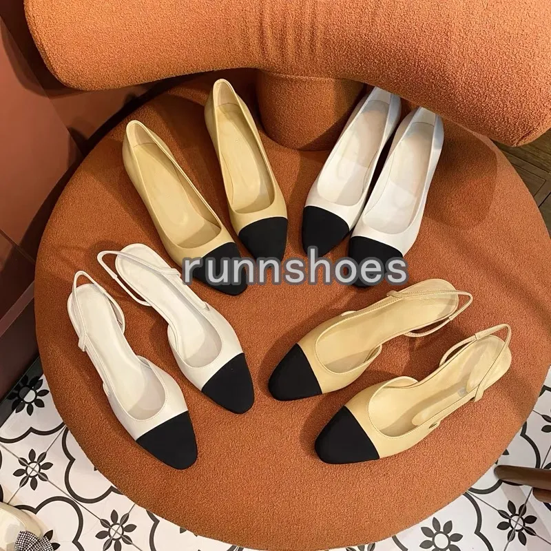 Hoge hakken designerschoenen Slingbacks Paris Merkontwerper Zwarte balletflats Schoenen Gewatteerd echt leer Slip-on Ballerina Ronde neus Dameskleding Schoenen