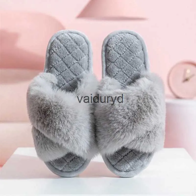 hemskor 2023 vinter kvinnor hem inomhus casual tofflor kvinnliga flip flops fluffiga skor korsdesign glider damer mjuk plysch tofflor