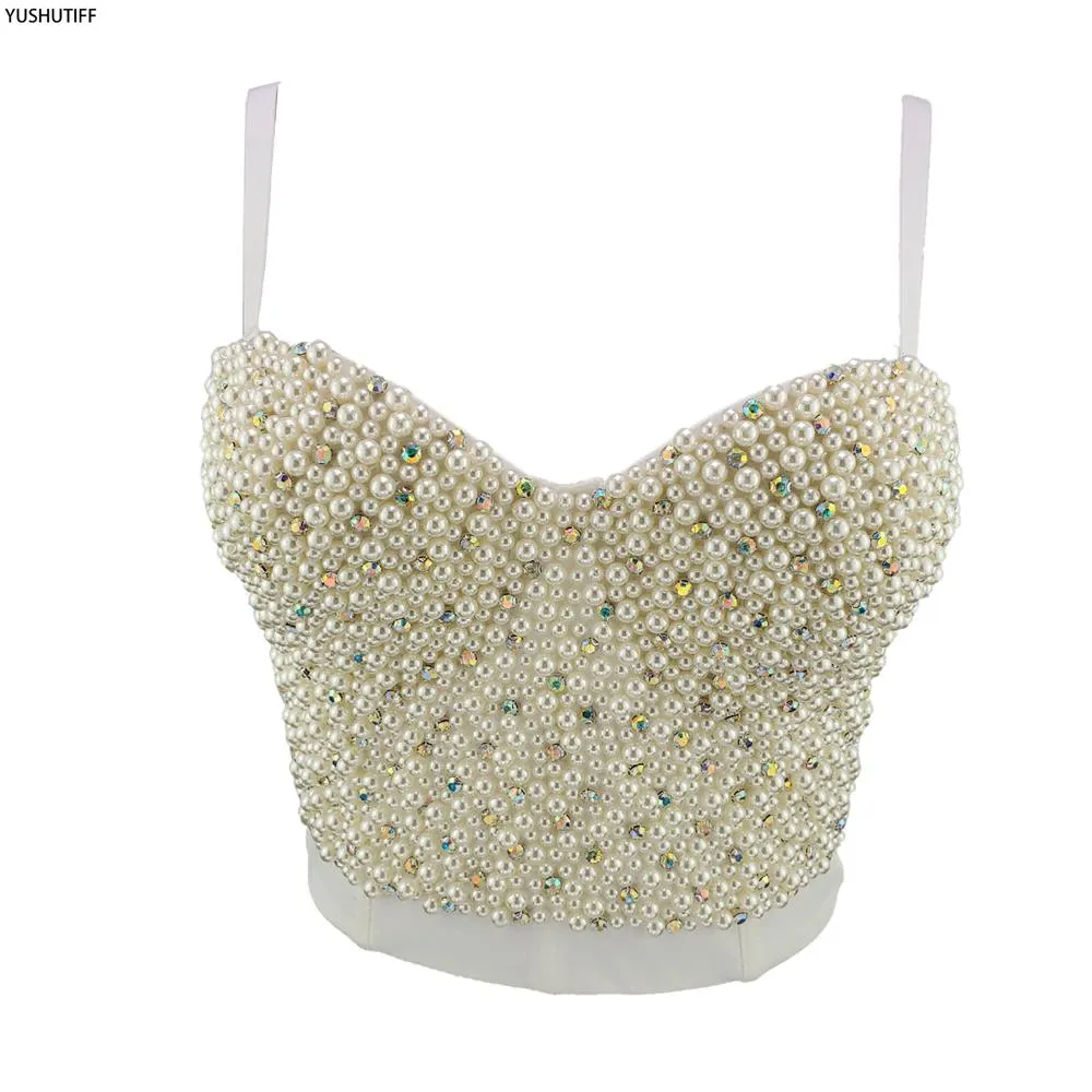 T-Shirt Perles Strass Push Up Bustier Automne Recadrée Sexy Camis Hauts Corset Soutien-Gorge Intégré Pour Porter Performance Féminine Crop Top