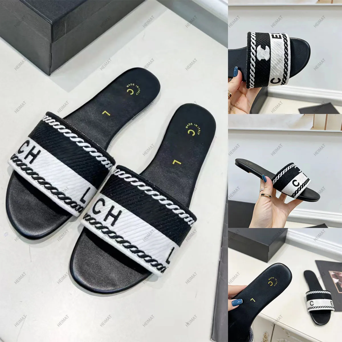 Designer Sandals Slippers Compiled Upper Leather Outsole Fashion Beach Casual Flats Letter Logo With Box and Dust Bag