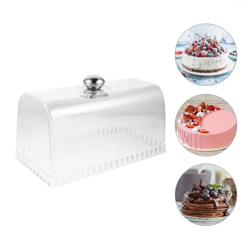 Servis uppsättningar Glass Cake Stand Lock Dome Display Cover Square Bread Pan Box Dessert Cloche Platter